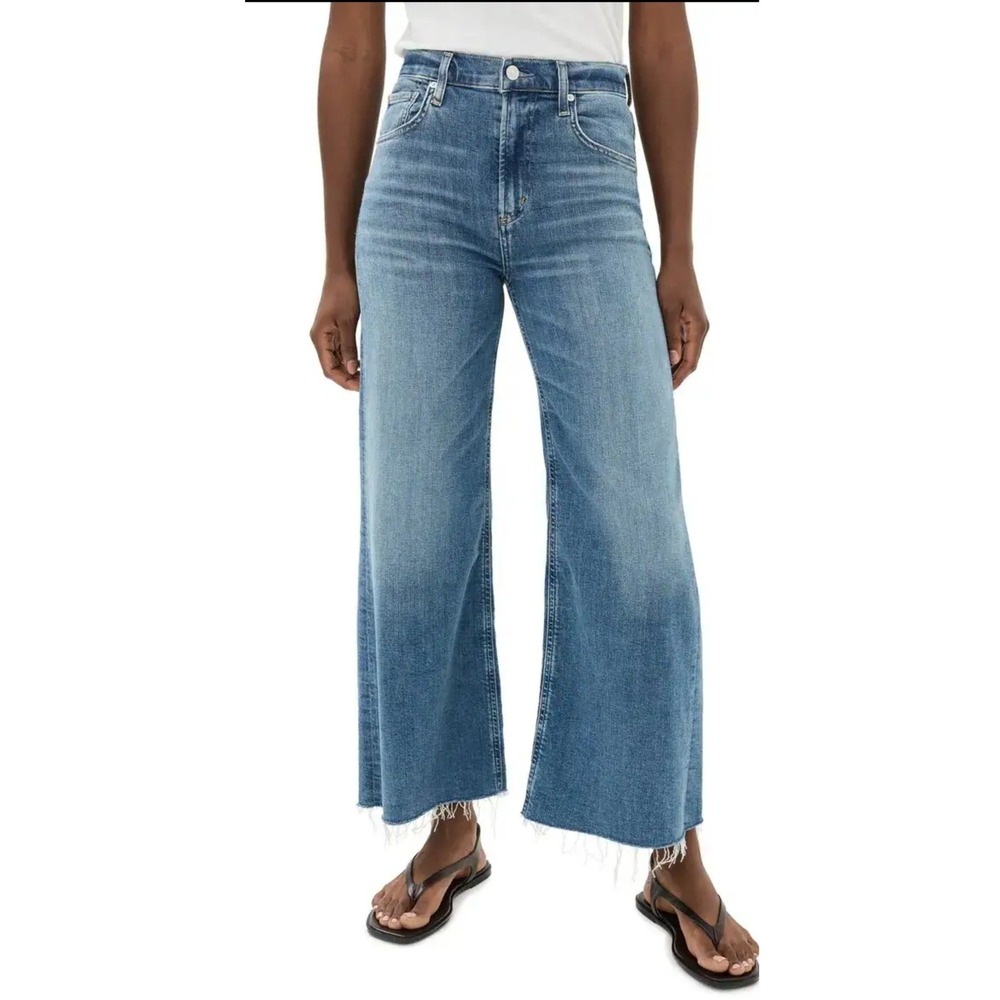 Citizens of Humanity Lyra Crop High Rise Wide Leg Jeans 25 Raw Hem Quiet Luxury